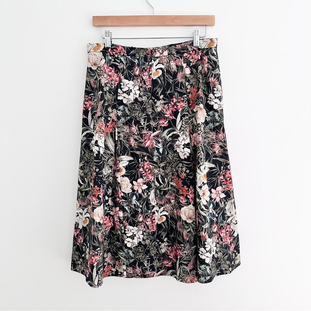 Antonio Melani Cotton Sateen A-Line Brenda Black Floral Print Skirt - Picture 6 of 8